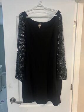 Reitmans Rock & Shine Black Long Sleeve Dress with Sequin Sleeves XXL